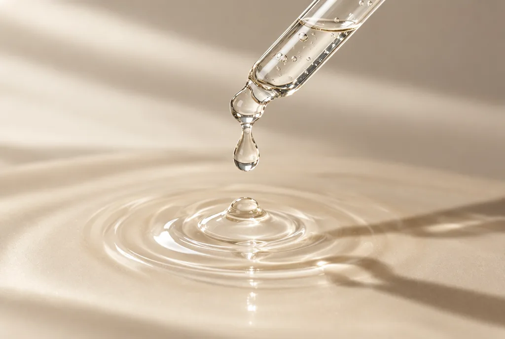 A dropper releasing a serum droplet
