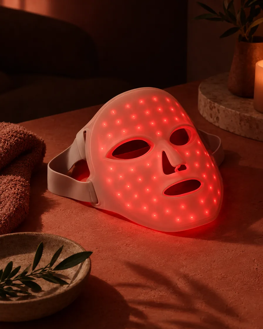 Silicone LED face mask glowing red
